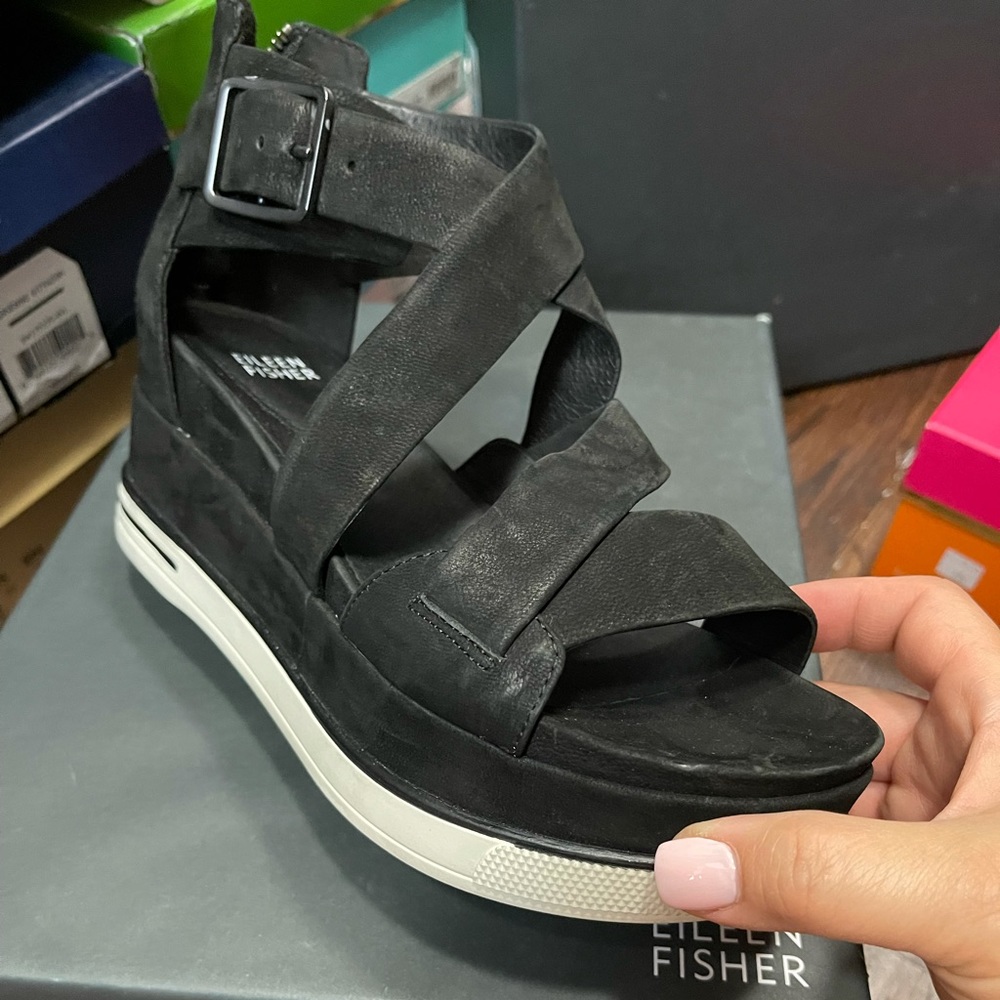 Black suede platform sandals